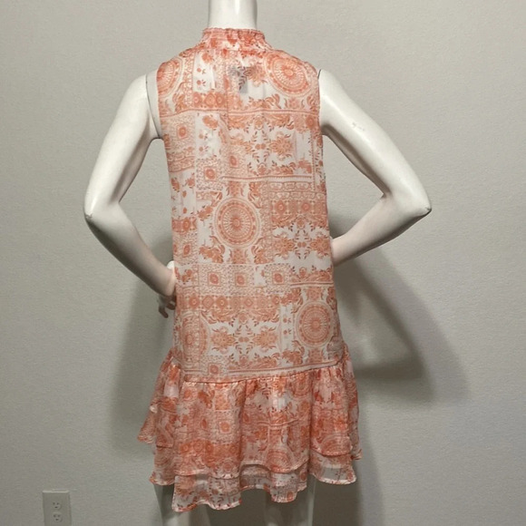 Aqua Kerianne Sleeveless High Neck Mini Dress Coral & White Floral Size M - Picture 6 of 10